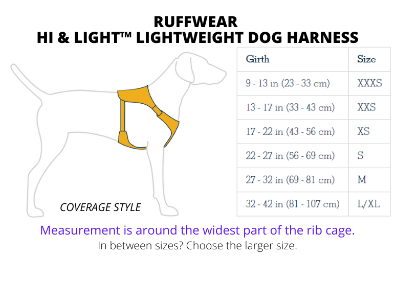 size chart _ coverage style Hi _ Light harness